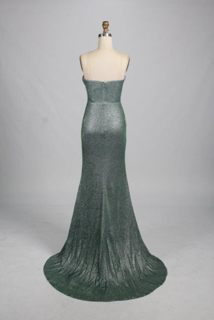 Back of sage Luna dress with train
