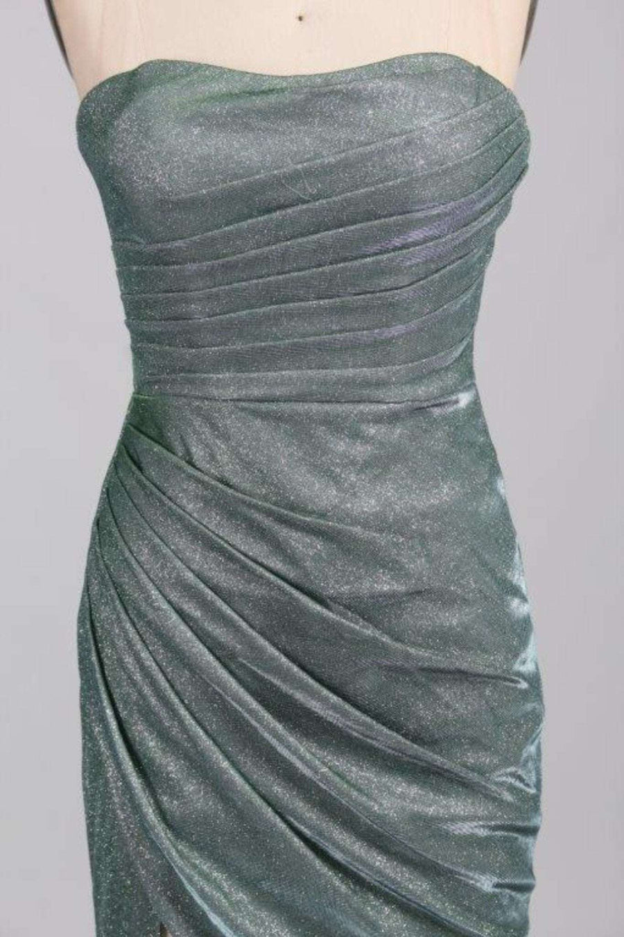 Close up of pleating details on bodice and skirt