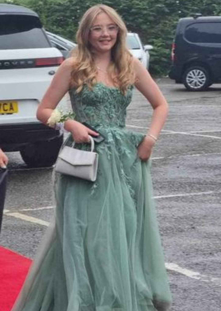 Yellow Corset Top Tulle Dress Ylona with sweetheart neckline and floral lace details, ideal for prom or bridesmaid occasions from Cargo Clothing.