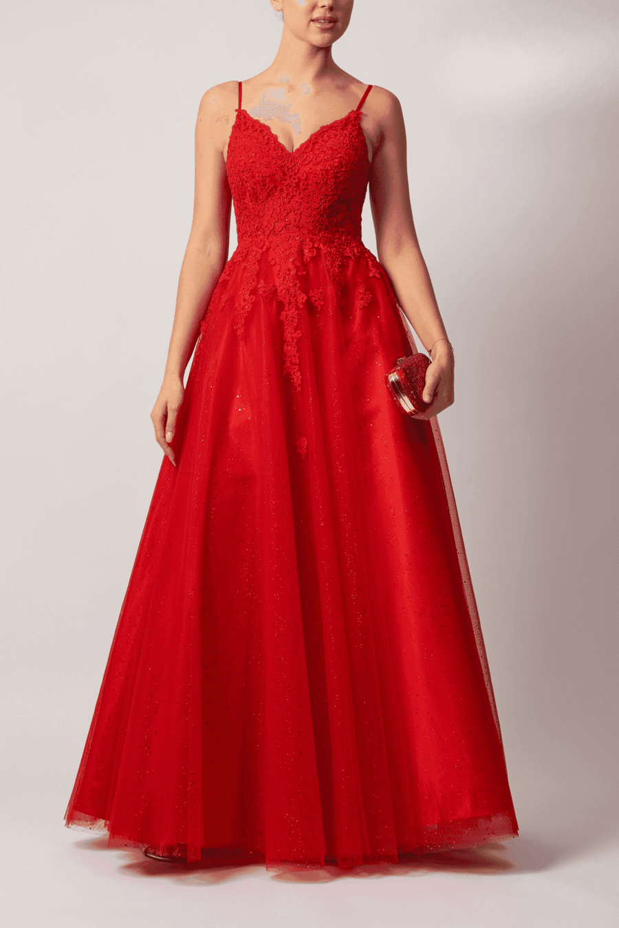 Mascara London Ballgown - Red Tulle by Mascara with lace bodice and full skirt, ideal for prom, black tie events, or red carpet occasions.