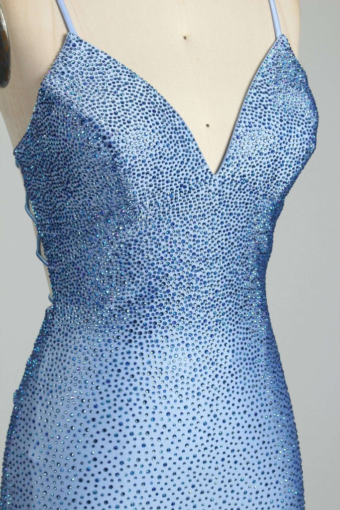 close up of navy sparkle prom dress