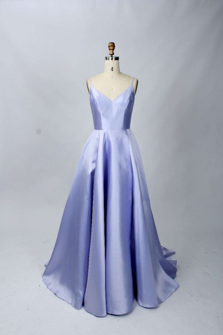 Lilac Taffeta Dress - Full Skirt & Pockets | SA005 Design features a sleeveless V-neck gown with a flowing full skirt, ideal for prom or evening wear.
