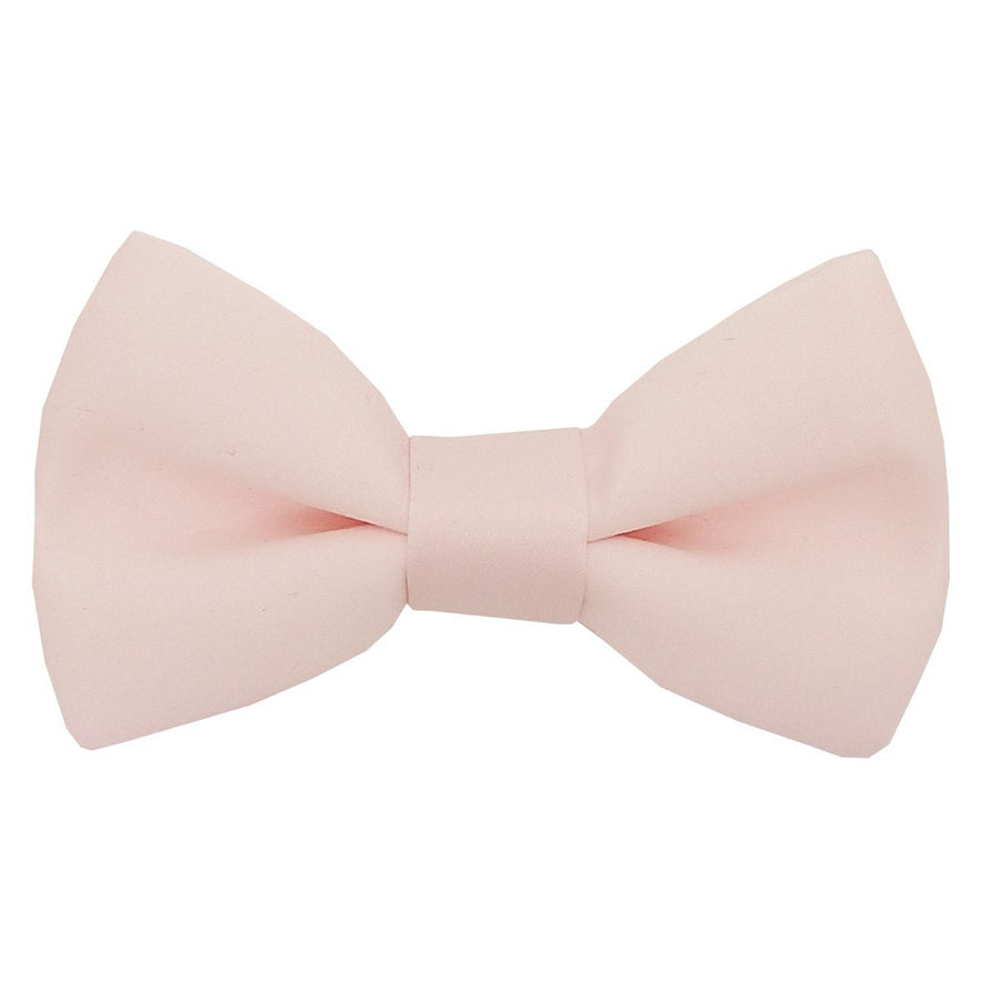 Blush Bow Ties for boys in soft pink, perfect for weddings. Adjustable and elastic neckwear for ages 0-12 in children's formalwear.