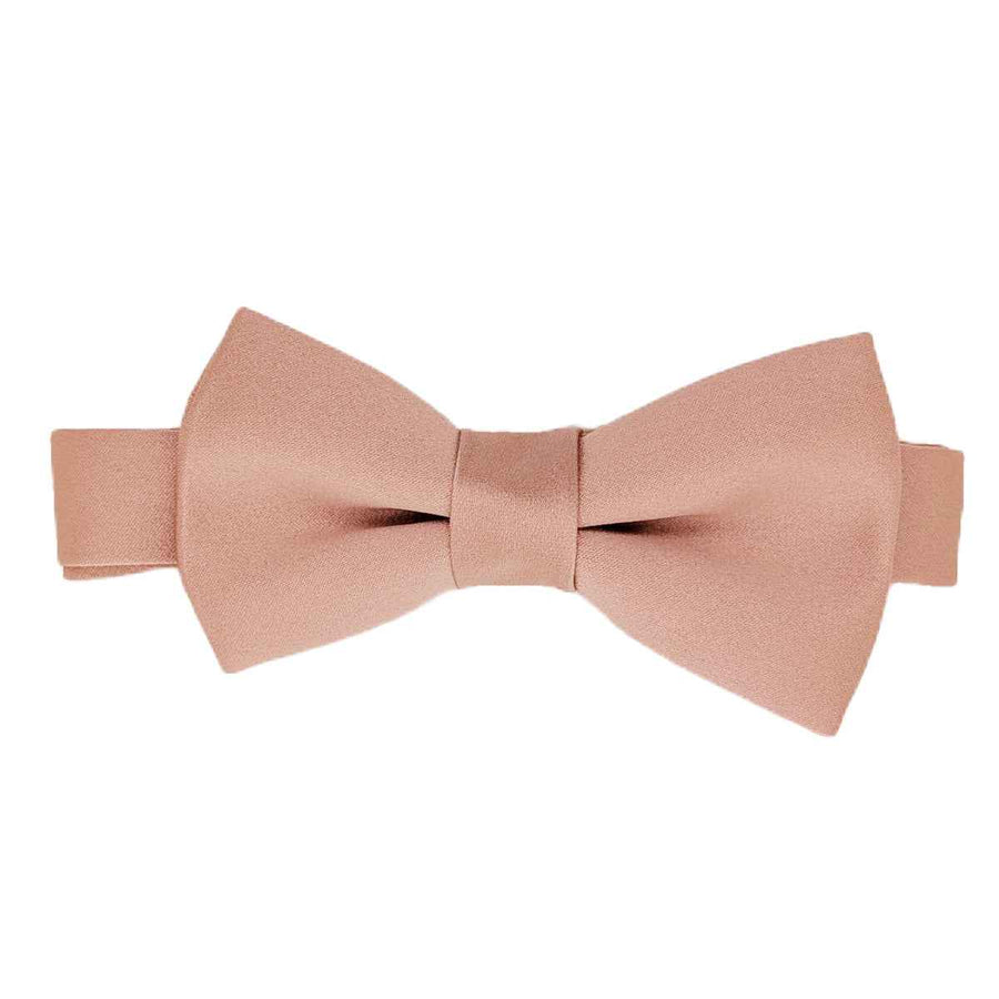 Taupe bow tie for boys aged 5-12, pre-tied with adjustable strap, ideal for weddings and formal events. Soft fabric in neutral taupe shade.