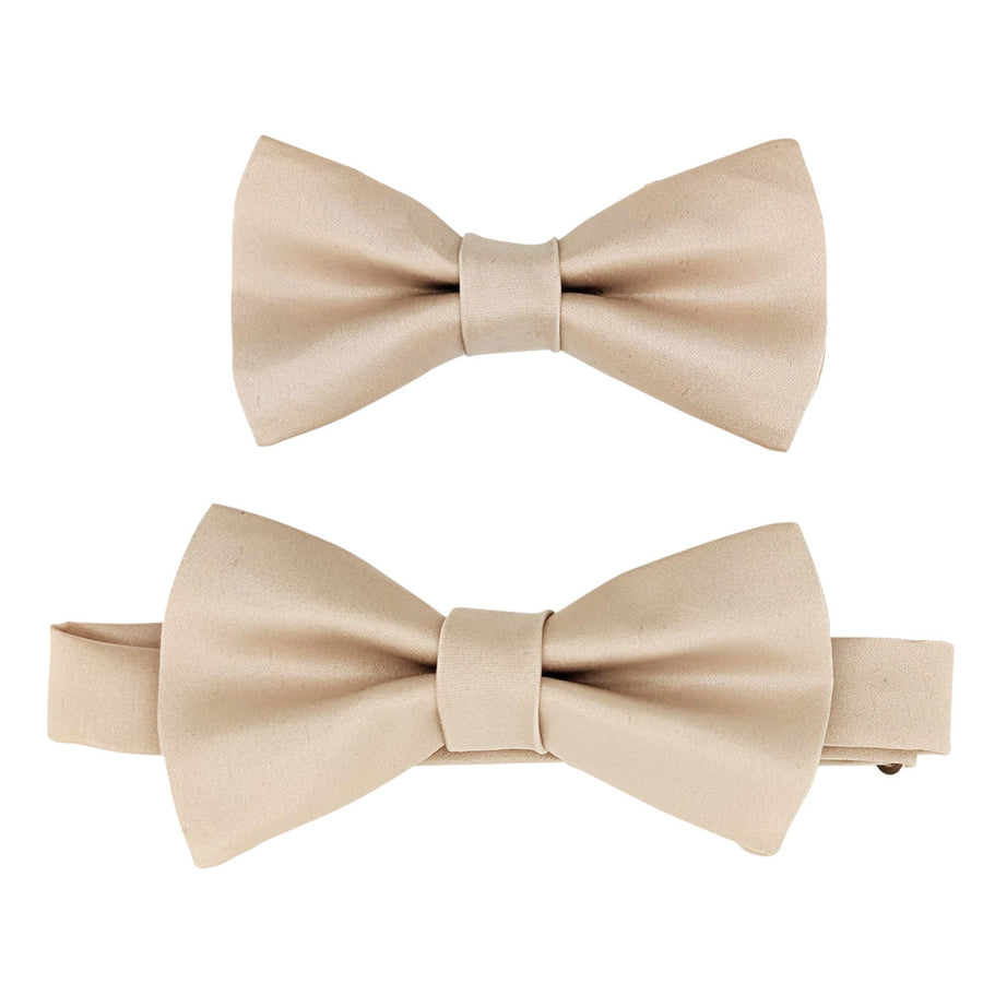 Set of two Champagne Boys Bow Ties in pre-tied style with adjustable neckbands, perfect for children's formalwear and special occasions.