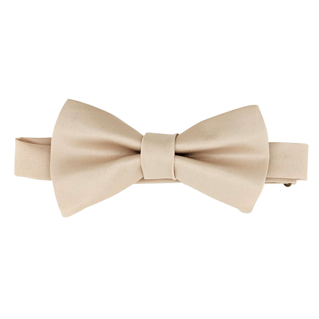 Champagne Boys Bow Tie with adjustable strap, pre-tied design for kids aged 4-12. Ideal for weddings and formal events.
