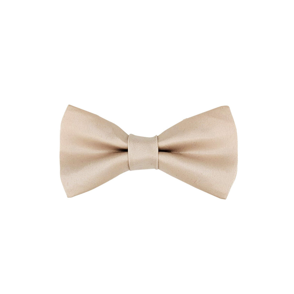 Single pre-tied Champagne Boys Bow Tie in kids size, made from 100% polyester with a sleek finish for formal outfits.