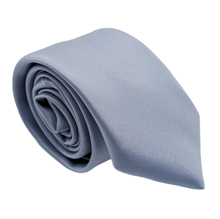 Rolled Smokey Blue Boys Tie showcasing smooth handmade finish. Ideal for kids' wedding outfits, part of Swagger & Swoon’s Shopify Collective.