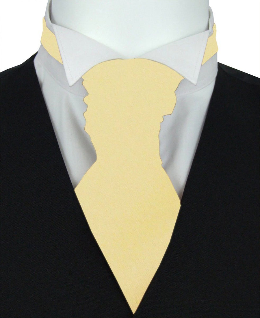 Sherbet Lemon Cravat - Wedding Accessory in soft yellow, styled on white shirt and black waistcoat, ideal for grooms and formal events.