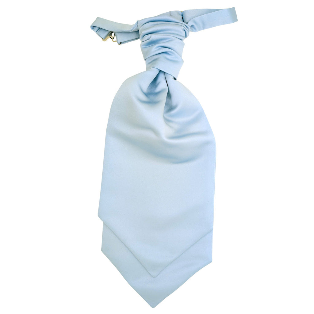 Boys light blue cravat for weddings, made from 100% polyester with an adjustable neck strap. Ideal for ages 5-12, perfect formal accessory.