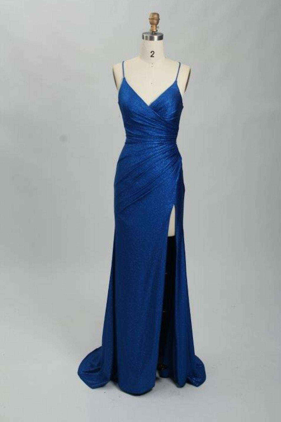 long mermaid glitter dress in royal blue
