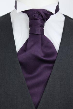 Plum Wedding Cravat - Groomsmen Accessory | Handmade Stylish cravat in deep plum, styled with a white shirt and dark waistcoat for formal weddings.