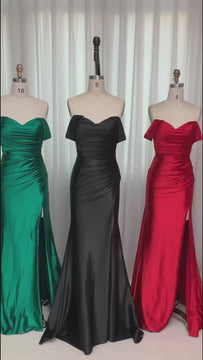 Off-Shoulder Satin Evening Dress - Jessica Stuart