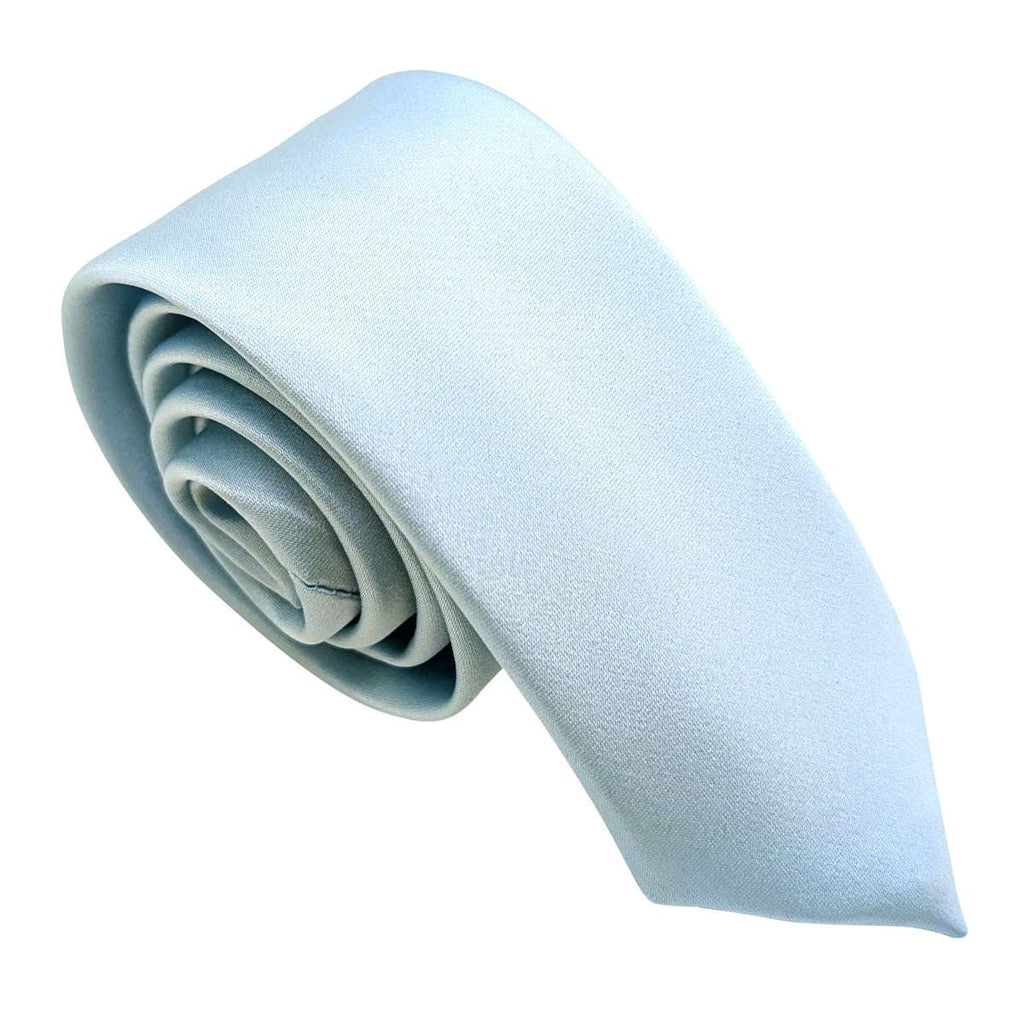 Rolled Light Blue Boys Tie in polyester, available in two sizes for ages 5-12. Smooth finish perfect for weddings, school, or formal events.