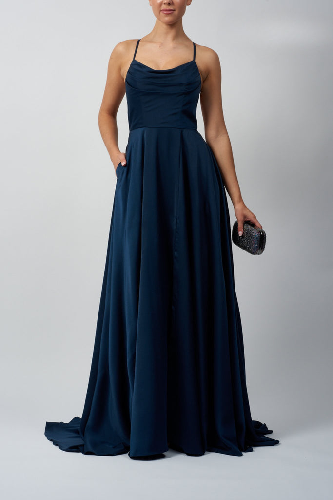 Front Of Navy cross back Jersey Material dress