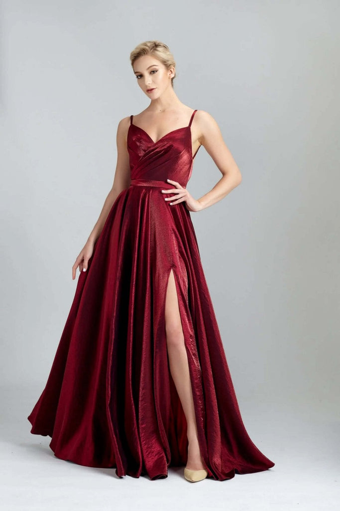 32569 Wine Shimmer full skirted dress - Cargo Clothing