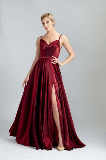 32569 Wine Shimmer full skirted dress - Cargo Clothing