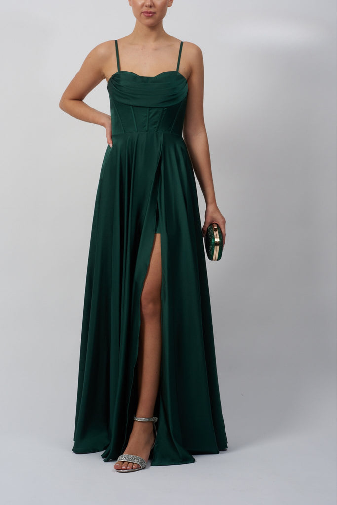 Forest Green Satin Corset Dress
