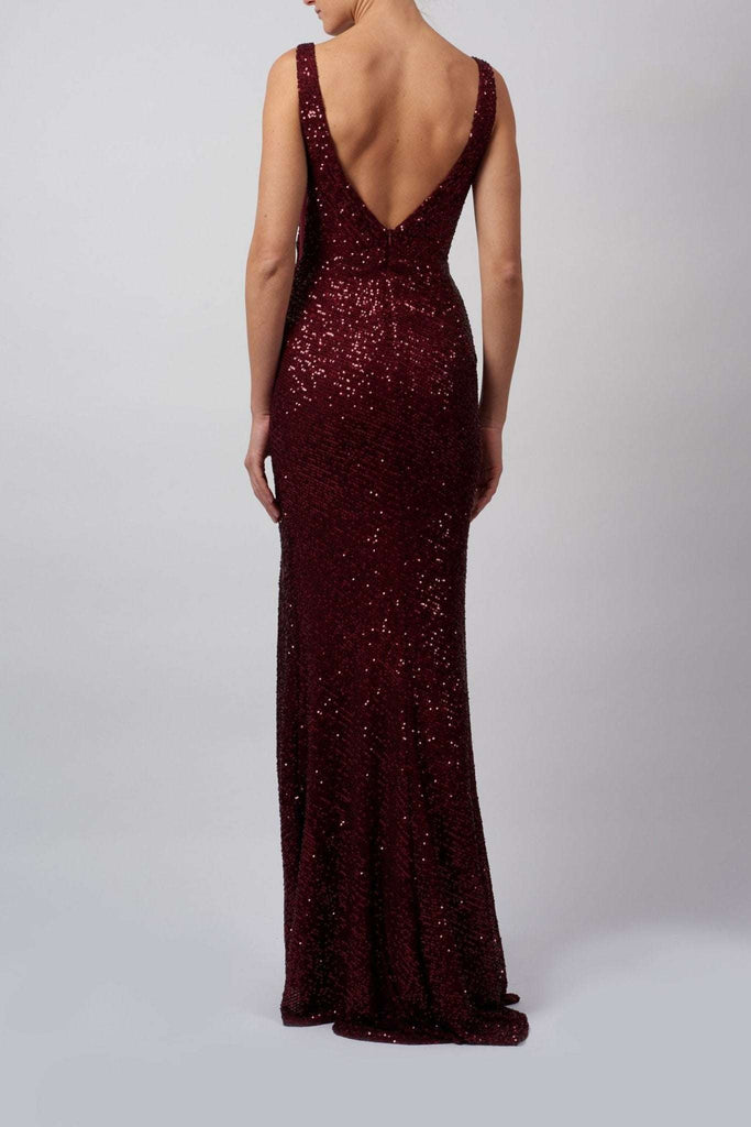 back view of a sequin dress mascara 