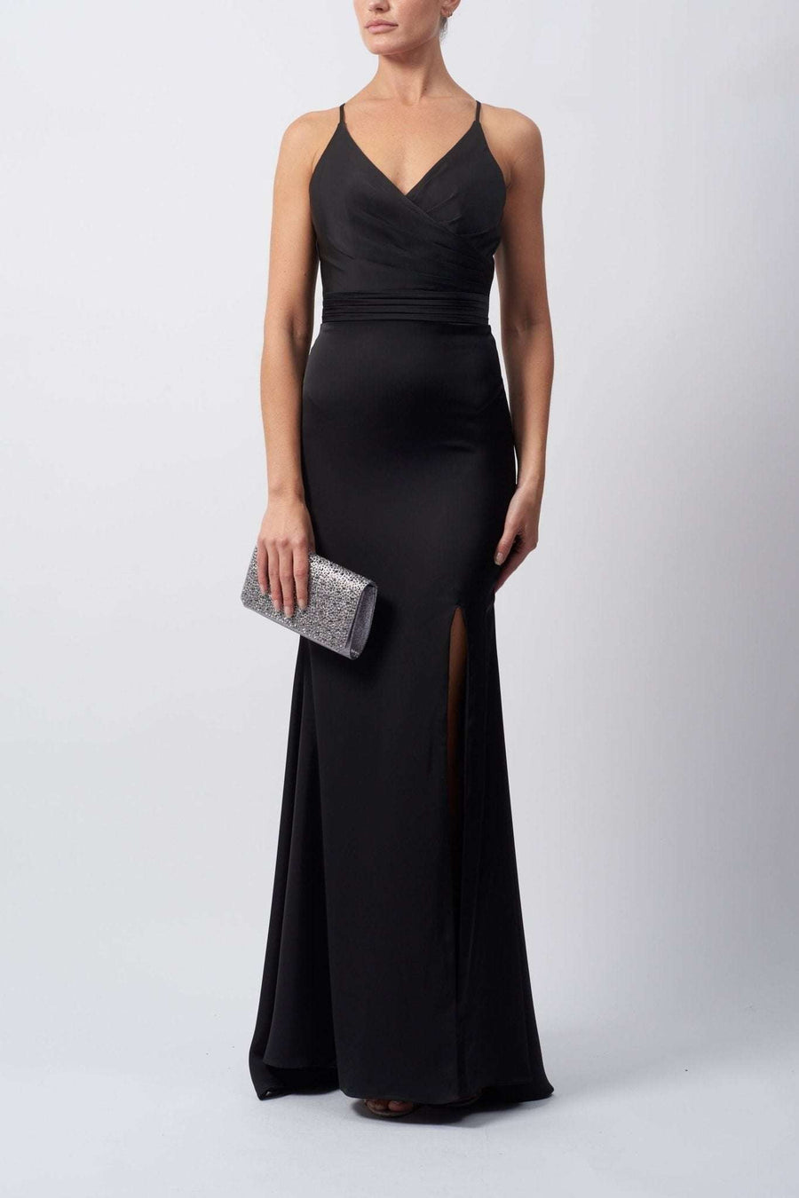 Black MC191014 Satin Strap Back Dress - Cargo Clothing