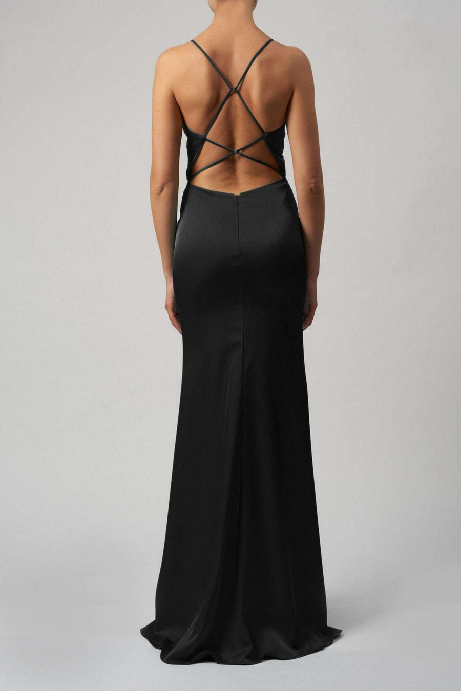 Black MC191014 Satin Strap Back Dress - Cargo Clothing