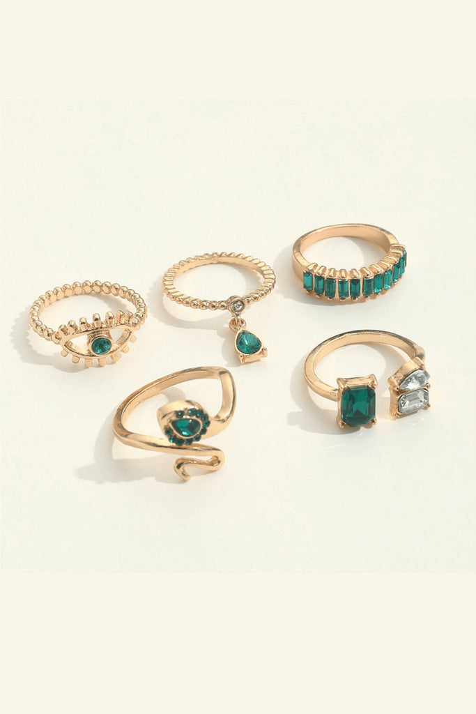 Emerald and Gold Cocktail Rings (Set of 4) J0856HB - Cargo Clothing