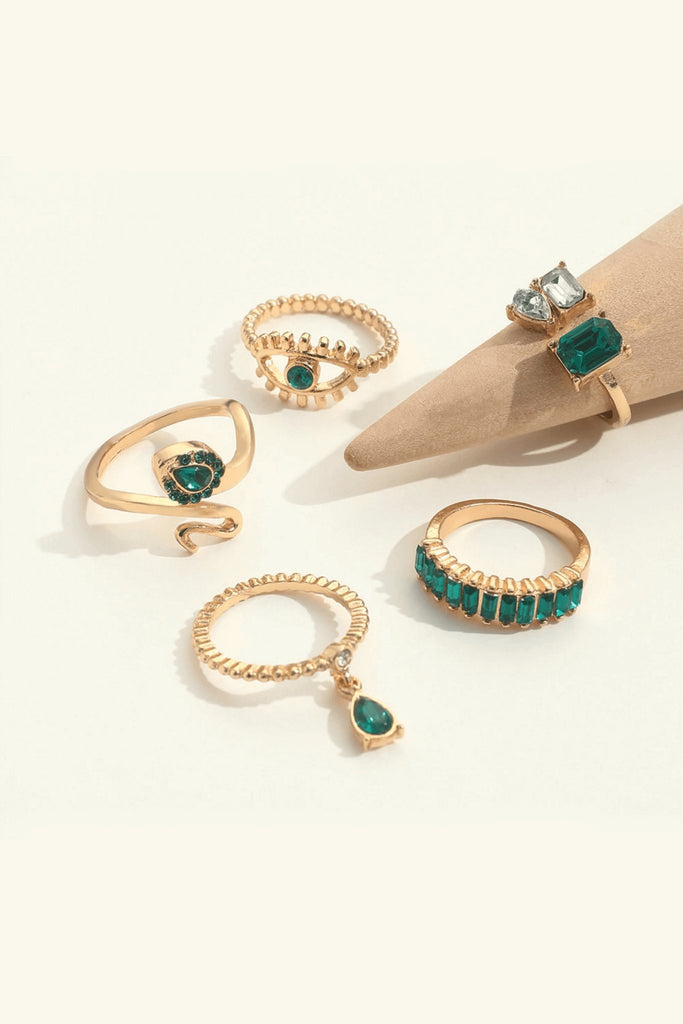 Emerald and Gold Cocktail Rings (Set of 4) J0856HB - Cargo Clothing