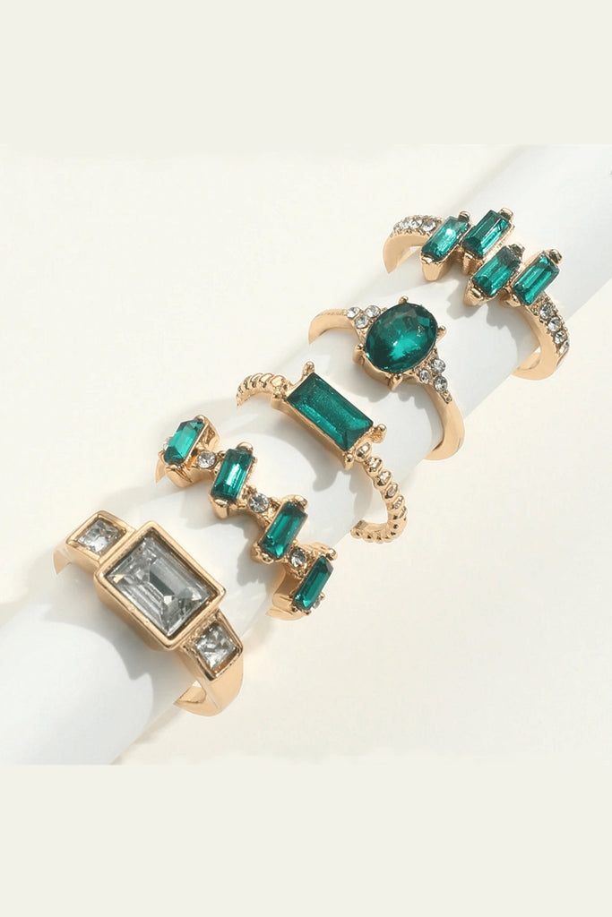 Emerald and Gold Great Gatsby Vintage Rings (Set of 5) - Cargo Clothing