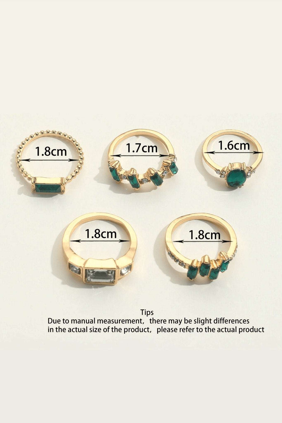 Emerald and Gold Great Gatsby Vintage Rings (Set of 5) - Cargo Clothing
