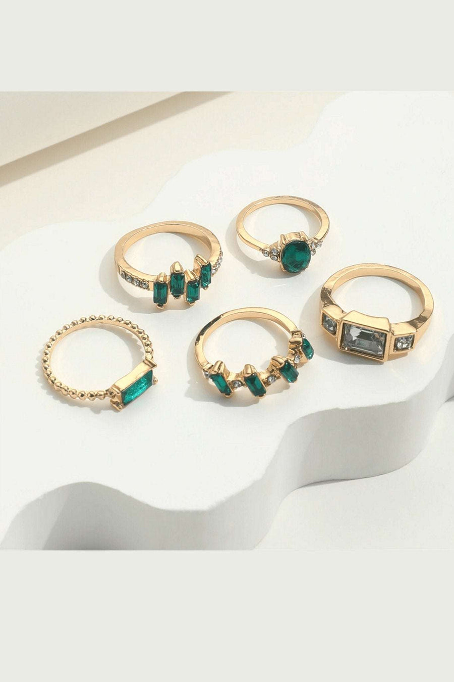Emerald and Gold Great Gatsby Vintage Rings (Set of 5) - Cargo Clothing