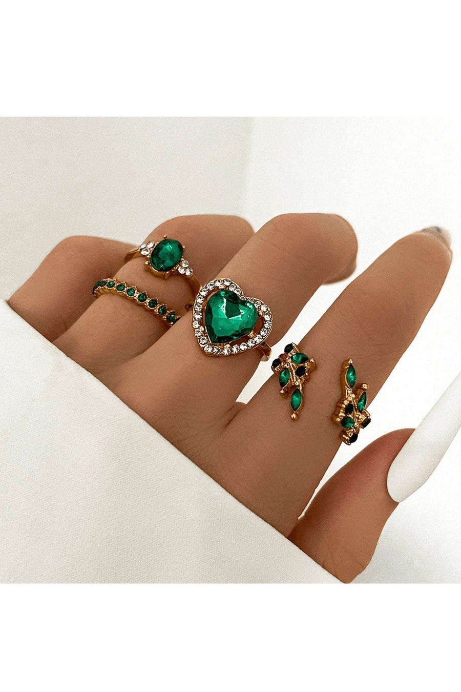 Emerald and Gold Nature Lover Ring Set (Set of 4) - Cargo Clothing
