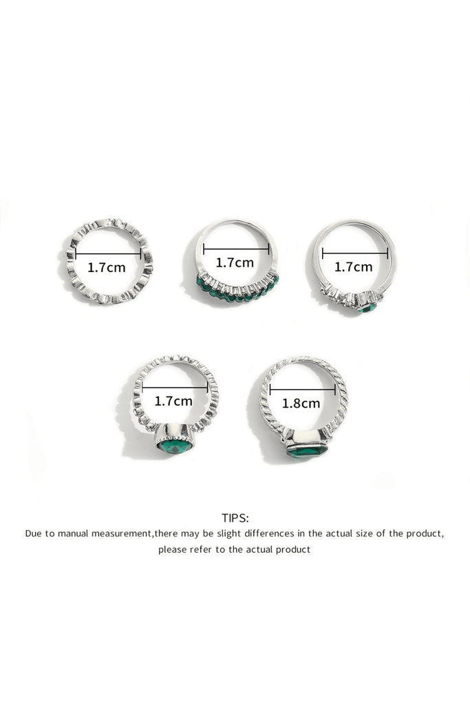 Emerald and Silver Vintage Aesthetic Ring Set (Set of 5) - Cargo Clothing