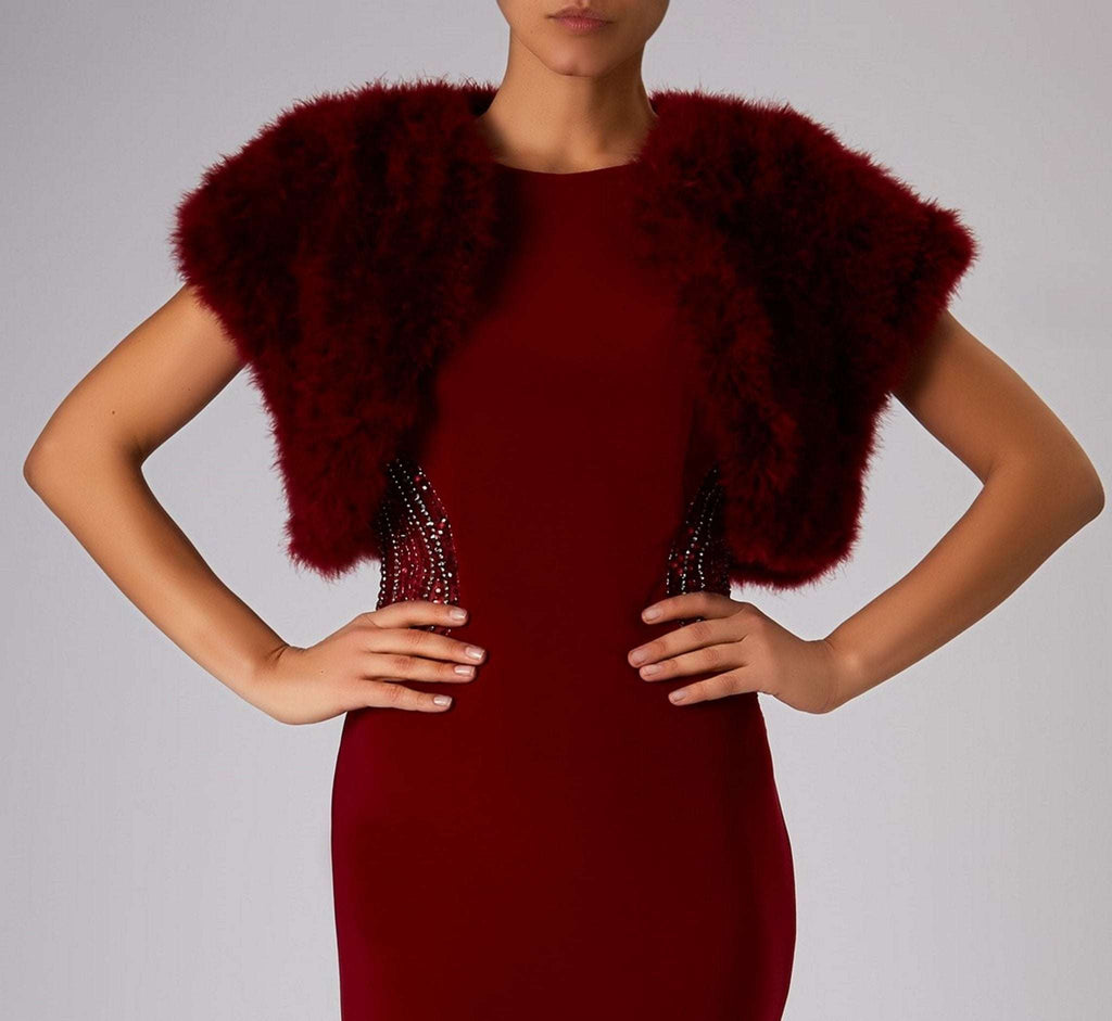 Feather Ladies Shrug FK042 Wine with capped sleeves - Cargo Clothing