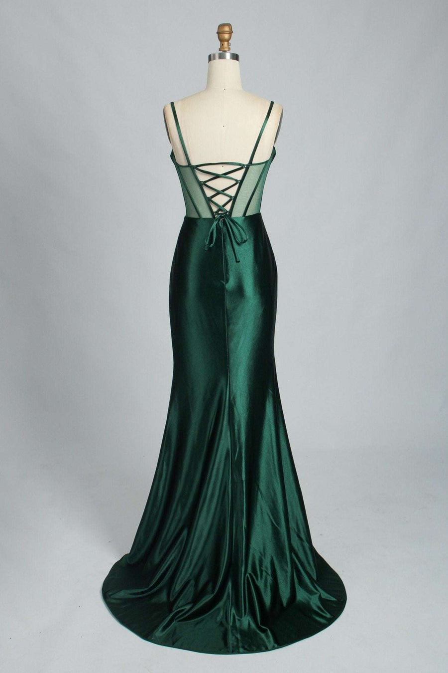 Forest green beaded corset dress back image