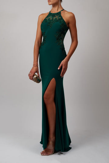 Forest Green MC112939 keyhole lace top dress - Cargo Clothing