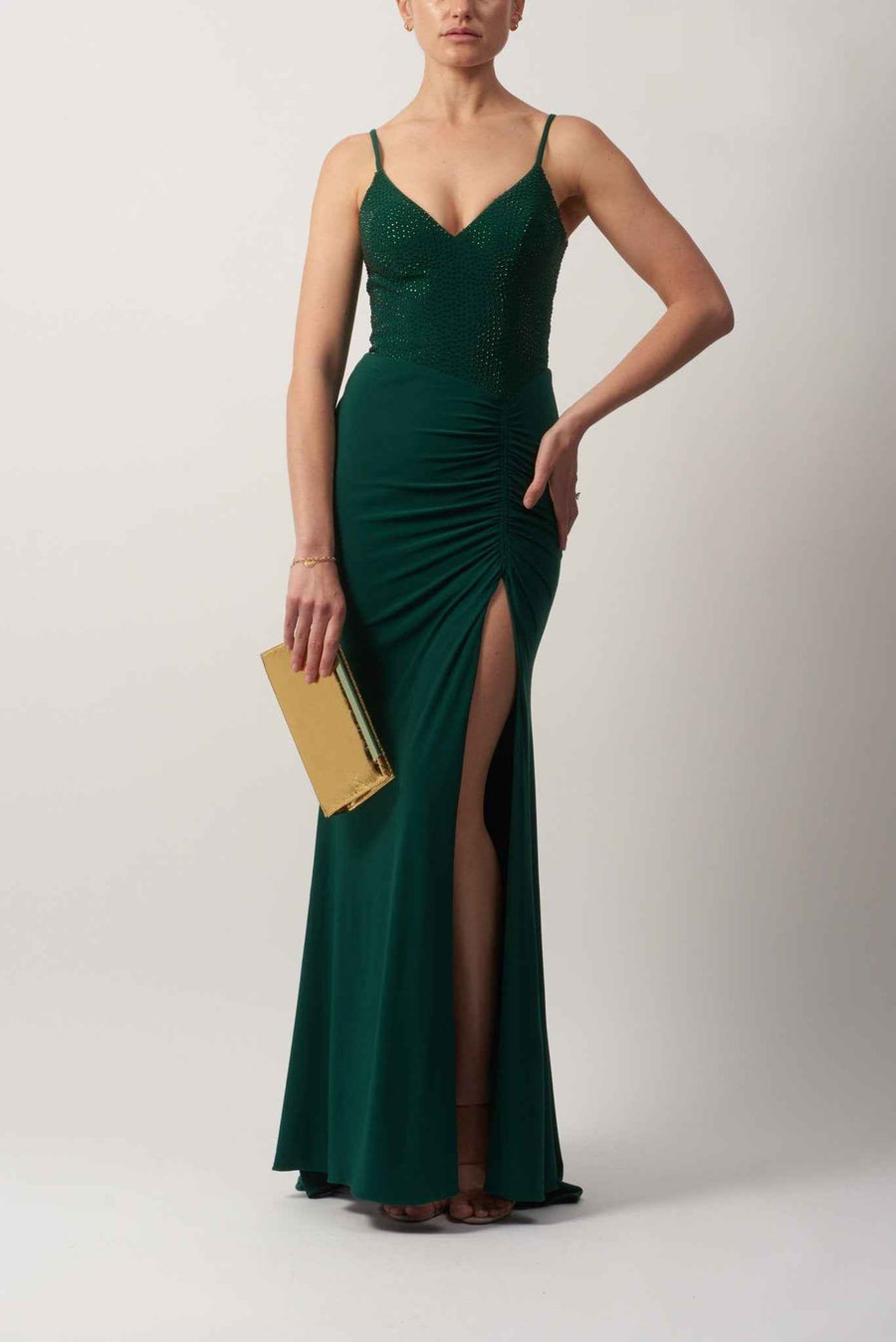 Forest Green MC182053 Rouched Glitter Cut-out Dress - Cargo Clothing