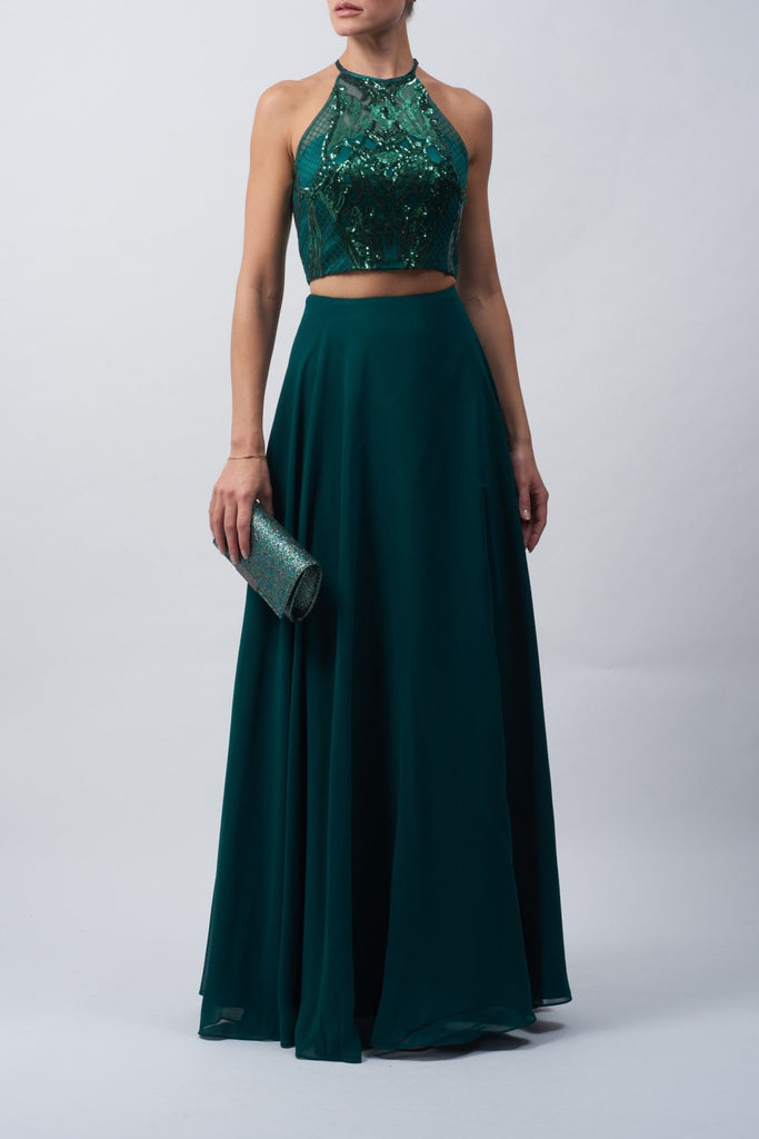 Forest Green MC186020 2 piece outfit with sequin top - Cargo Clothing