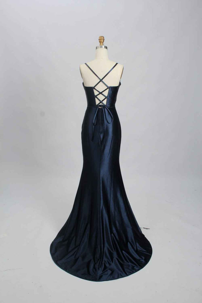 KELLIE Navy Corset Satin Prom Dress - Cargo Clothing