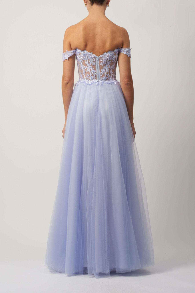 Young lady standing in a Lilac Tulle Dress back image