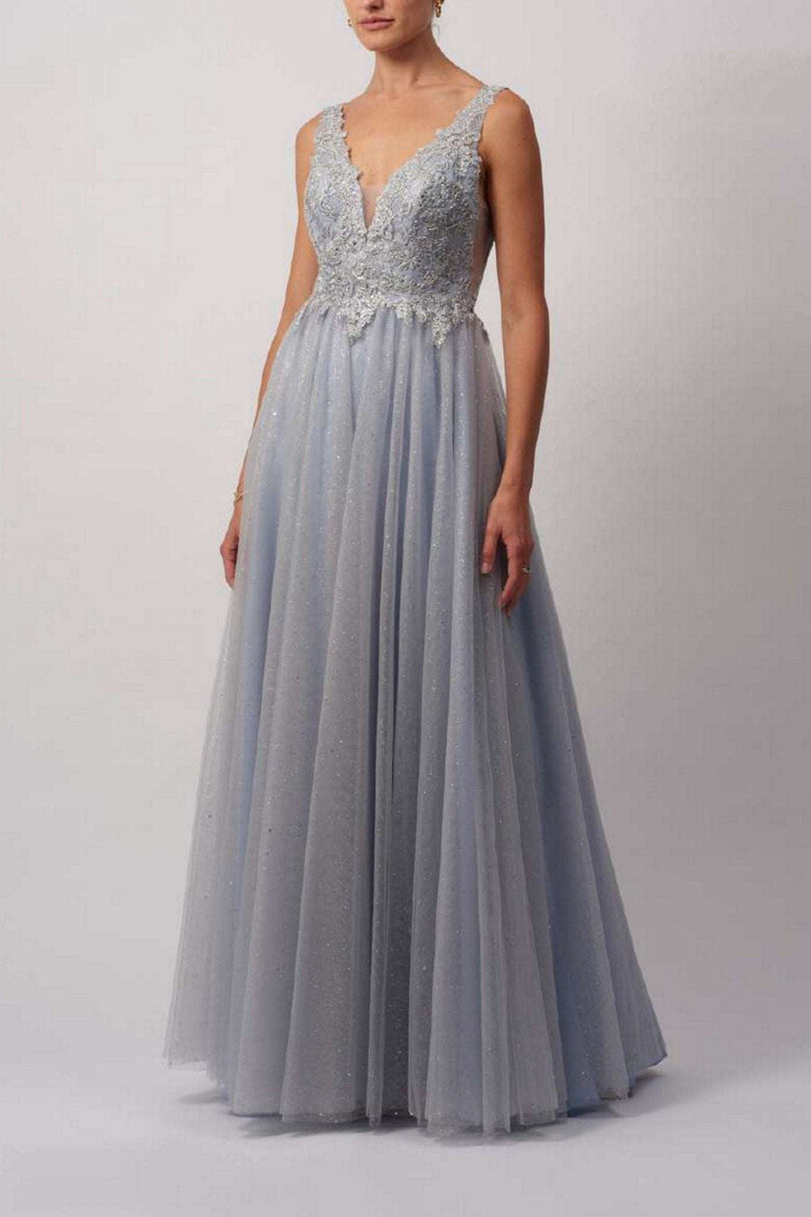 MC11102 Nude Embellished Tulle Prom dress - Cargo Clothing