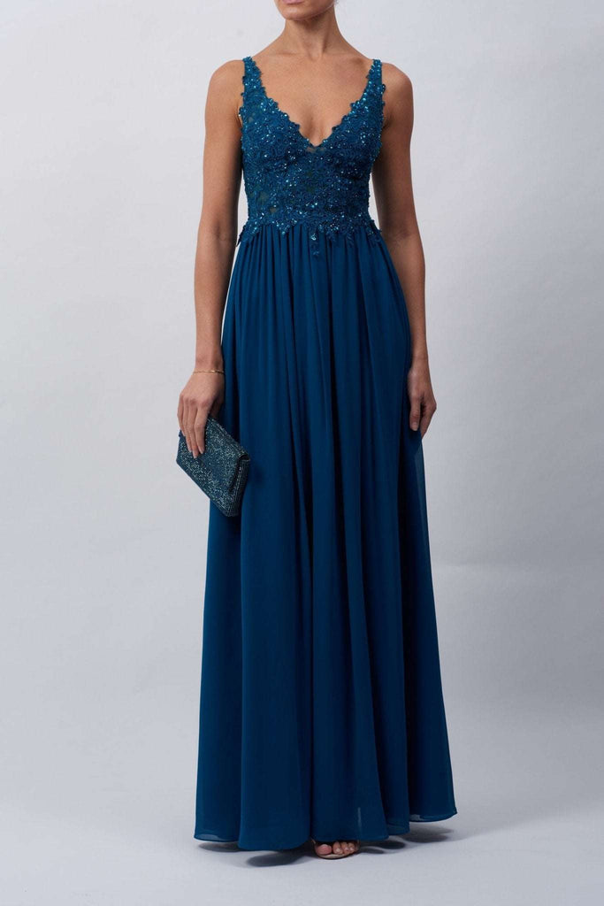 Petrol MC120131 Floral bodice Chiffon Dress - Cargo Clothing