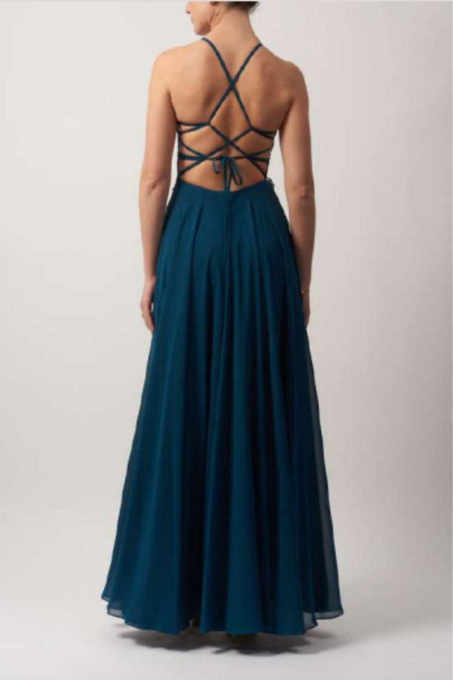 Red MC122013 Lace Bodice with open back prom dress - Cargo Clothing