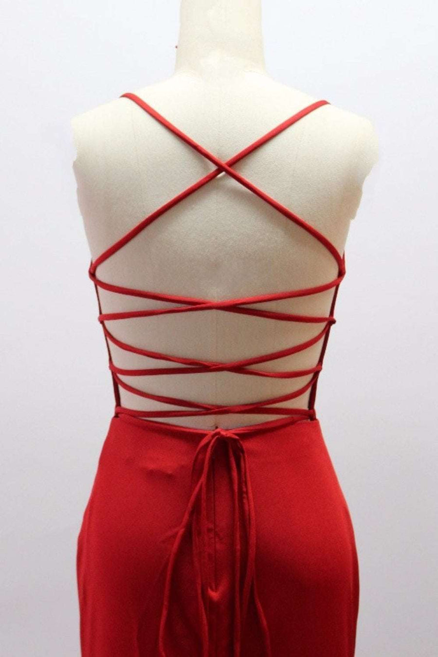 Red QT011 open lace up back dress - Cargo Clothing