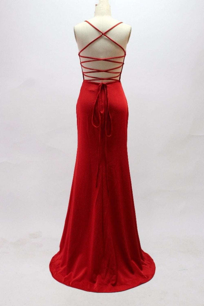 Red QT011 open lace up back dress - Cargo Clothing