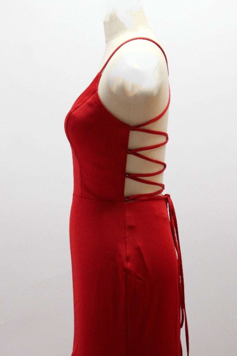 Red QT011 open lace up back dress - Cargo Clothing