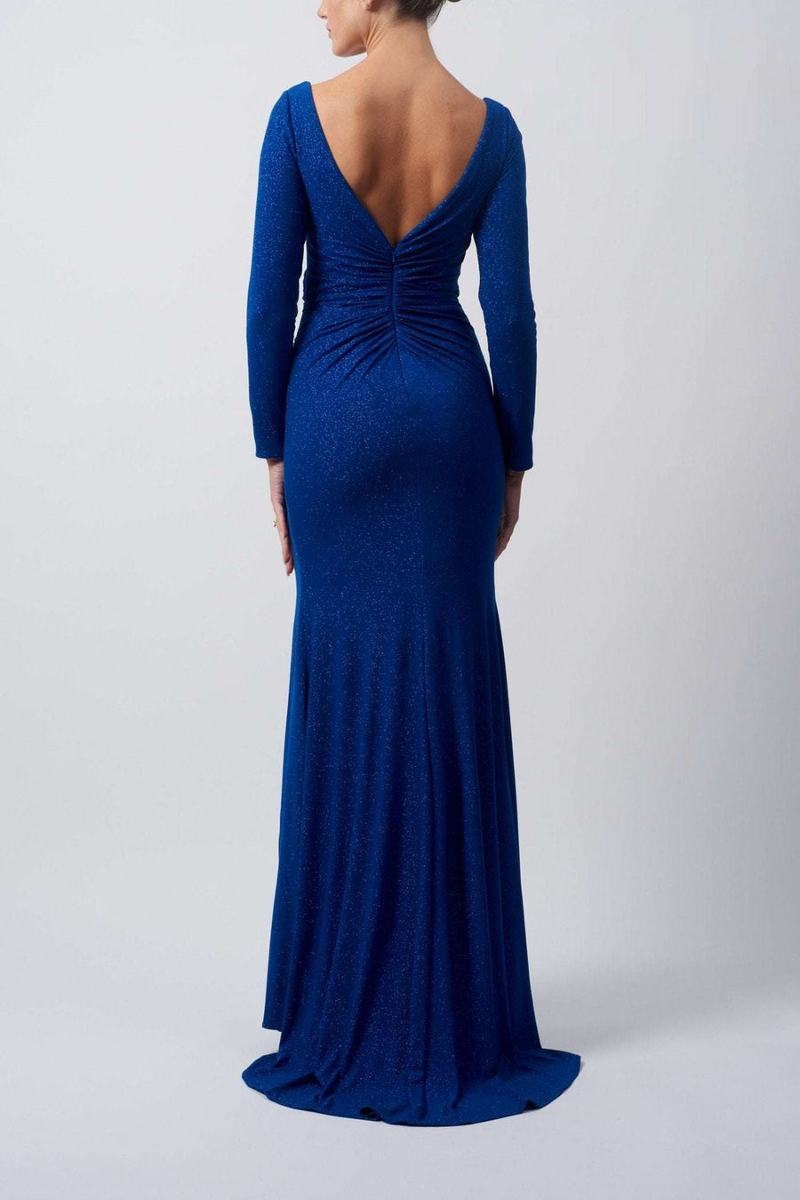 Royal Blue MC121054 Glitter rouched waist long sleeve dress - Cargo Clothing