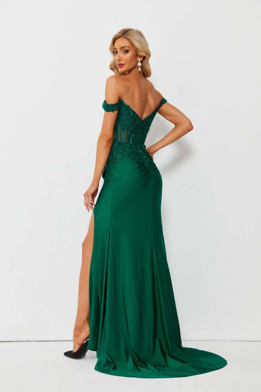 SADIE - Emerald Off-shoulder Corset Dress - Cargo Clothing
