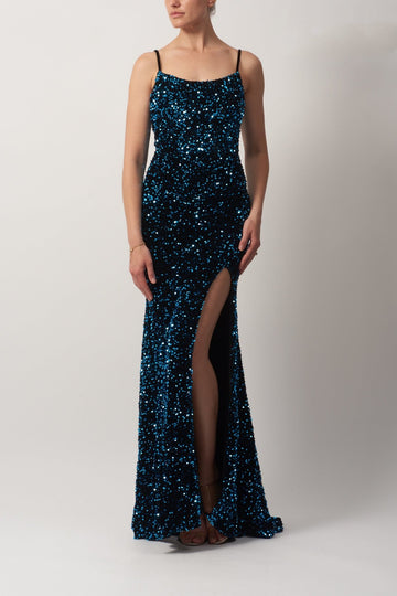 Teal MC182505 Velvet Sequins Dress - Cargo Clothing