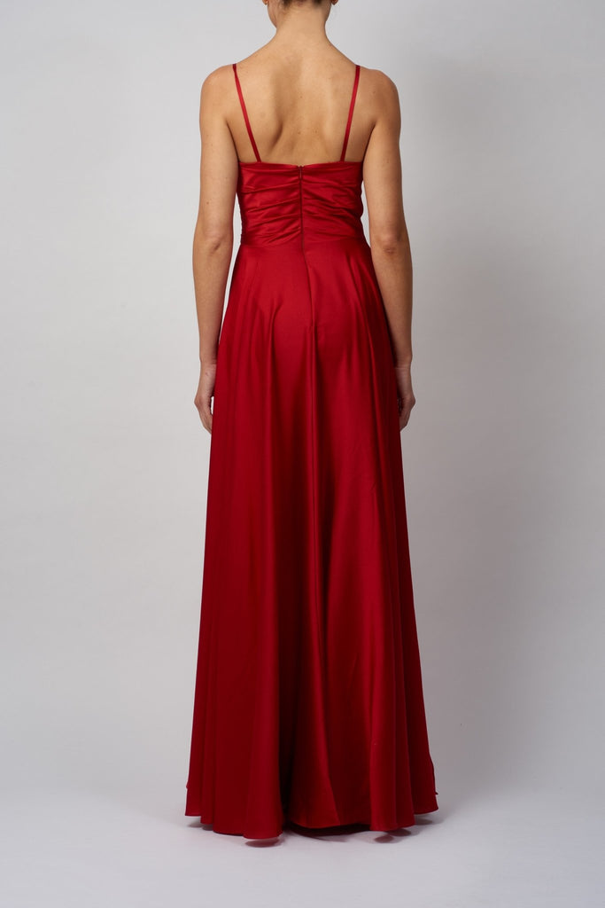 Young female standing in a Satin Pleat Prom Dress back image