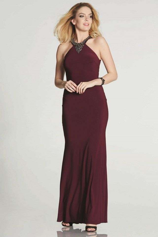 Wine Halter neck fitted dress - Gemma - Cargo Clothing